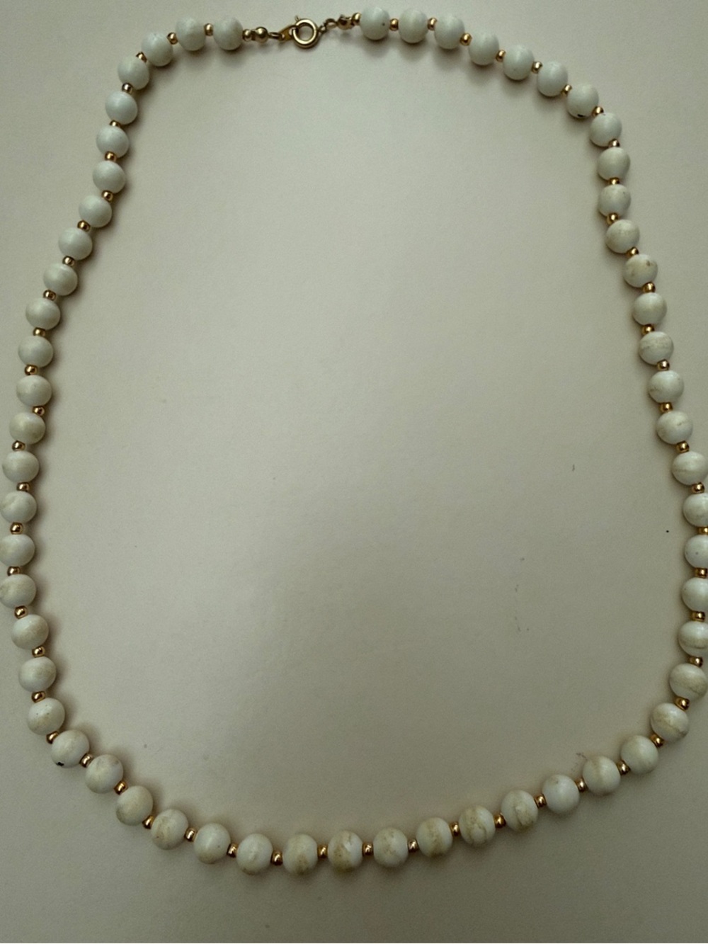Vintage White Bead & Gold Spacer Necklace 23”